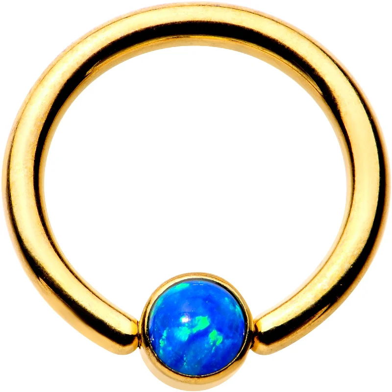 Beautiful Lip Rings with Unique Details14 Gauge 3/8 Aqua 4mm Faux Opal Gold IP Disc BCR Captive Ring