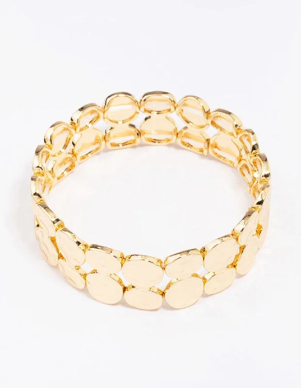Women’s Minimalist Bangles-Gold Plated Stretch Hammered Bangle