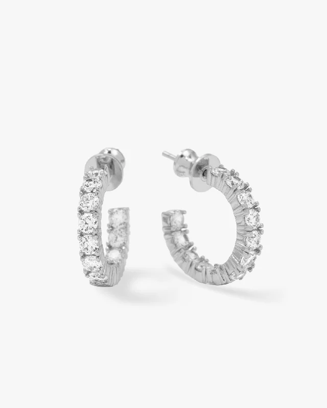 Women's Earrings – Elegant Designs for Every Personality--"She's a Classic" Hoops .75" - Silver|White Diamondettes Women's Earrings – Elegant Designs for Every Personality--"She's a Classic" Hoops .75" - Silver|White Diamondettes