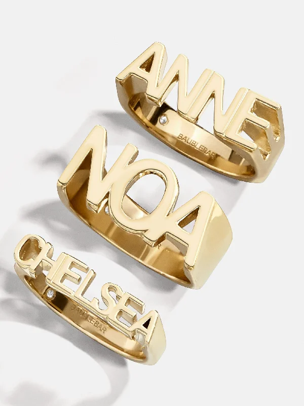 Chic Women's Rings for Fashion-Forward Looks-18K Gold Custom Fineline Nameplate Ring - Gold Chic Women's Rings for Fashion-Forward Looks-18K Gold Custom Fineline Nameplate Ring - Gold