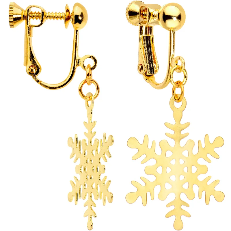 Women's Earrings – Elegant Designs for Every Personality--Gold Plated Holiday Snowflake Clip On Earrings