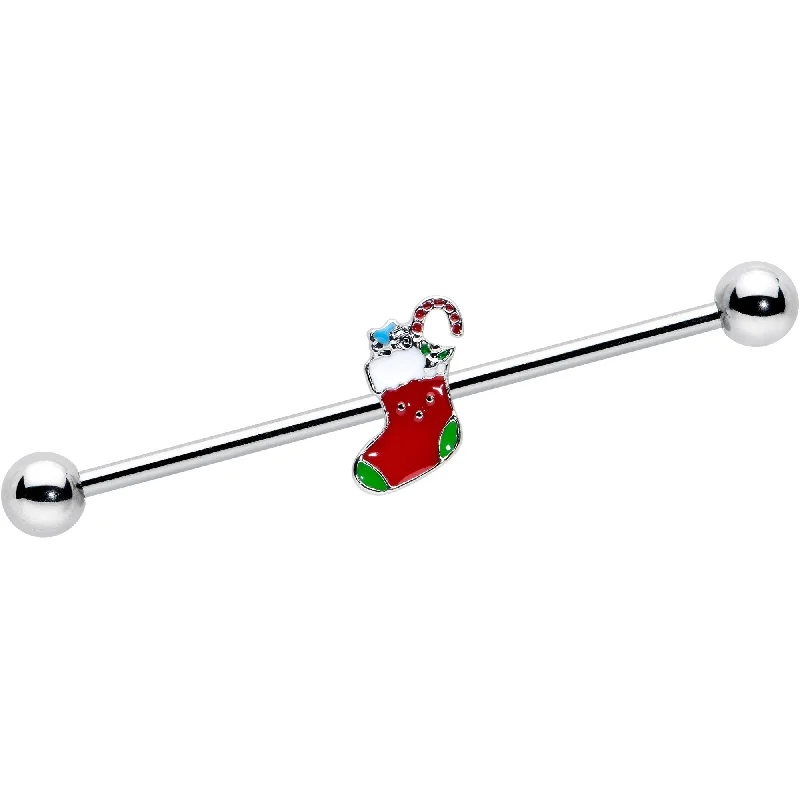 Women's Earrings – Elegant Designs for Every Personality--14 Gauge Happy Christmas Stocking Red Green Industrial Barbell 38mm Women's Earrings – Elegant Designs for Every Personality--14 Gauge Happy Christmas Stocking Red Green Industrial Barbell 38mm