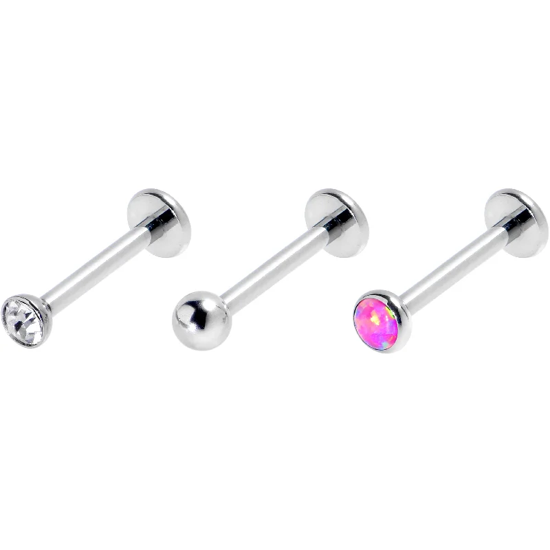 Unique Lip Rings with Contemporary Designs16 Gauge 3/8 Pink Synthetic Opal G23 Titanium Threadless Push In Labret Set of 3