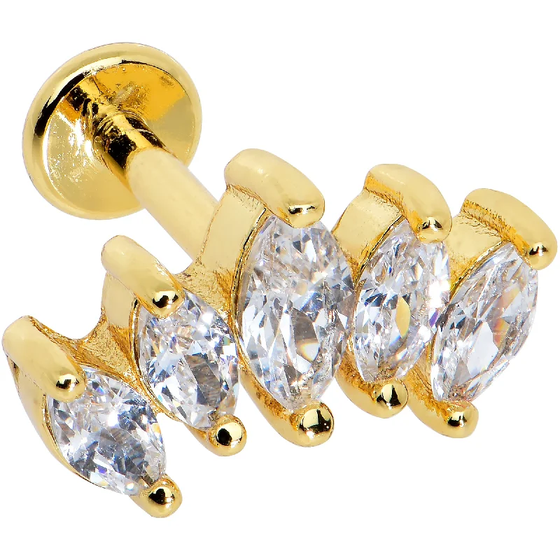 Stunning Lip Rings with Radiant Stones16 Gauge 1/4 Clear CZ Gem Gold Tone Fan Internal Thread Labret Tragus