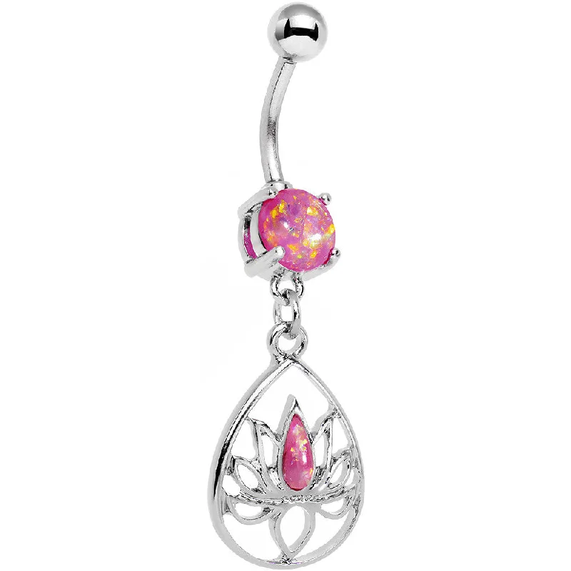 Beautiful Belly Rings with Unique Touch -Pink Faux Opal Wrap It Up Lotus Flower Dangle Belly Ring Beautiful Belly Rings with Unique Touch -Pink Faux Opal Wrap It Up Lotus Flower Dangle Belly Ring