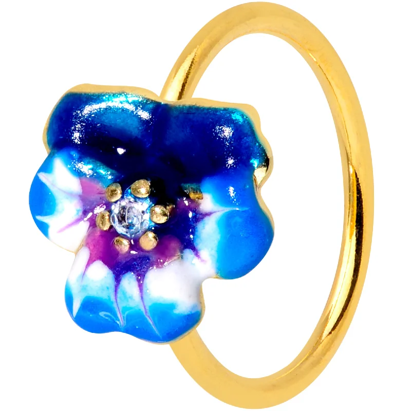Stylish Nose Rings for Pierced Ears -20 Gauge 5/16 Clear CZ Gem Gold Tone Blue Spring Flower Nose Hoop Stylish Nose Rings for Pierced Ears -20 Gauge 5/16 Clear CZ Gem Gold Tone Blue Spring Flower Nose Hoop