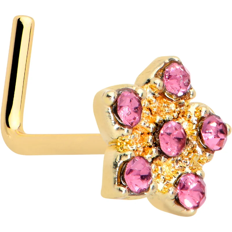 Stunning Nose Rings for a Bold Appearance -20 Gauge 7mm Pink Gem Gold Tone Texture Star Flower L Shape Nose Ring Stunning Nose Rings for a Bold Appearance -20 Gauge 7mm Pink Gem Gold Tone Texture Star Flower L Shape Nose Ring