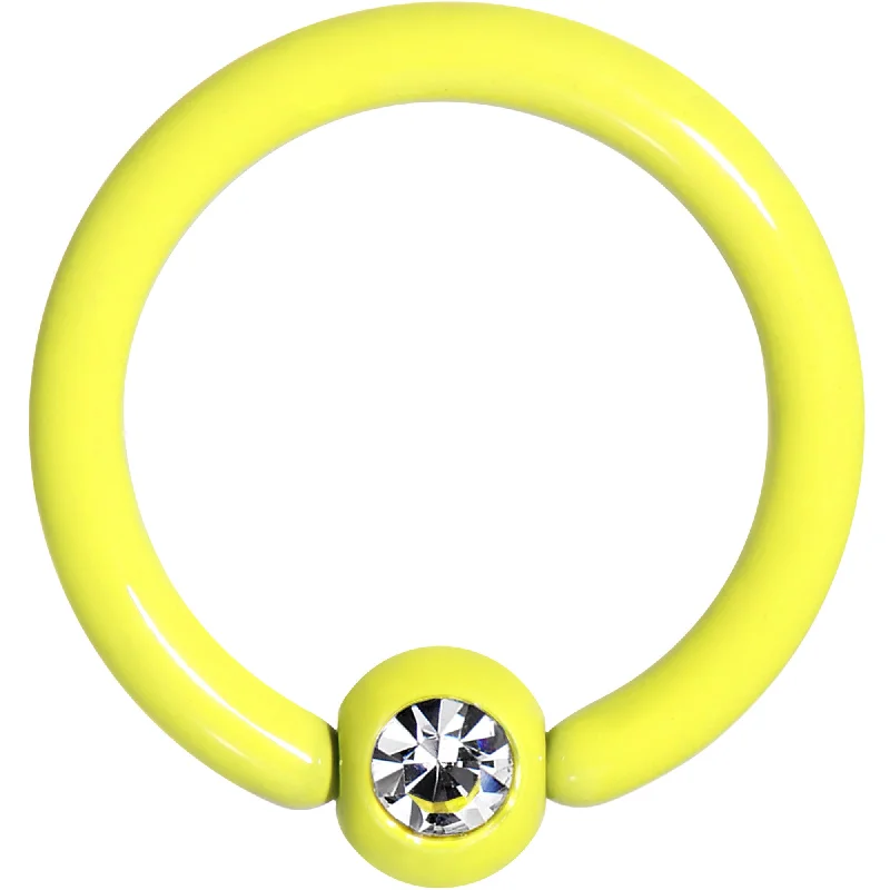 Women's Earrings – Elegant Designs for Every Personality--16 Gauge 5/16 Clear Gem Yellow Acrylic Over Steel Captive Ring
