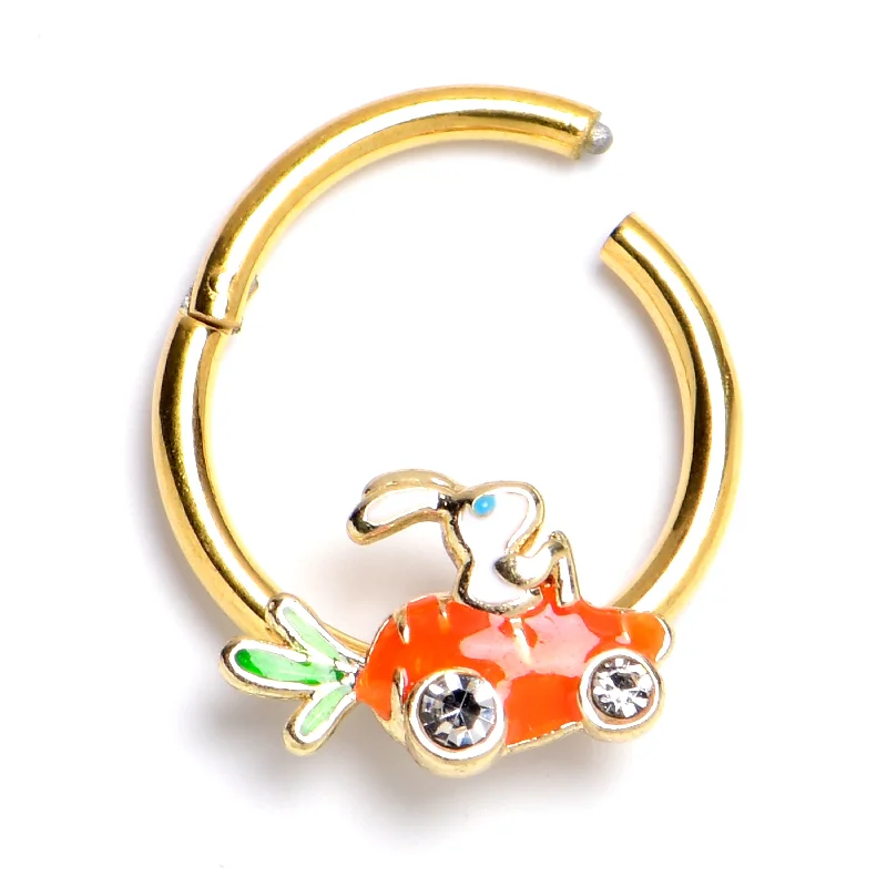 Nose Rings with Star Shape -16 Gauge 3/8 Clear Gem Gold Tone Rabbit Carrot Car Hinged Segment Ring Nose Rings with Star Shape -16 Gauge 3/8 Clear Gem Gold Tone Rabbit Carrot Car Hinged Segment Ring