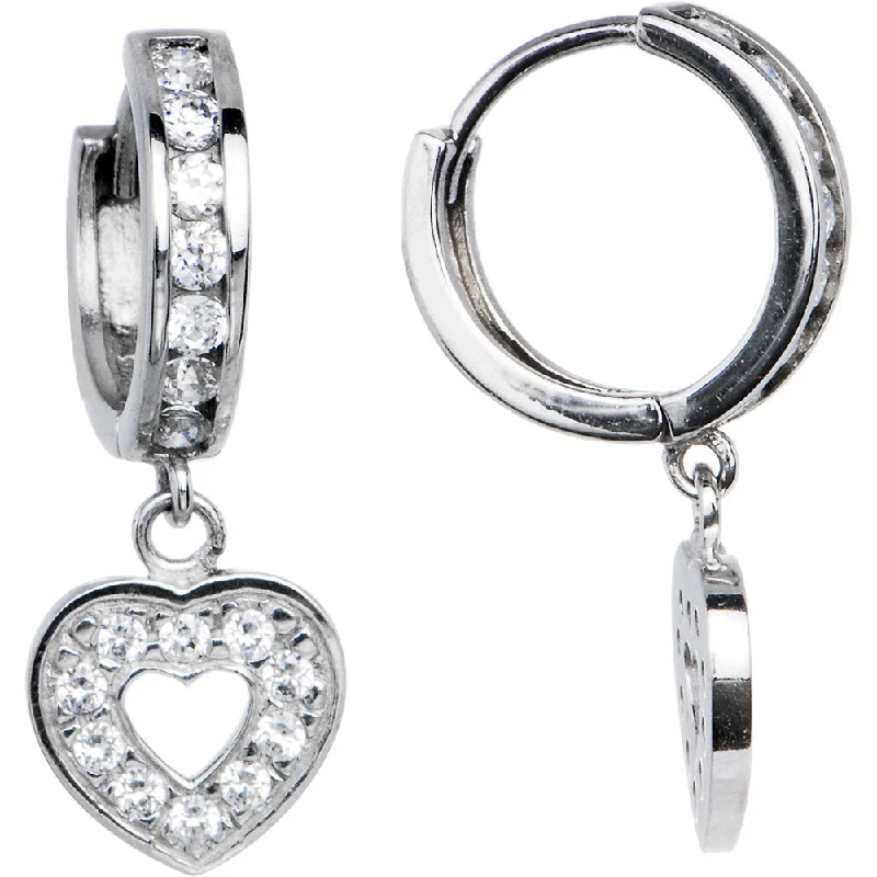 Women's Earrings – Elegant Designs for Every Personality--Sterling Silver CZ Sweetheart Huggy Earrings