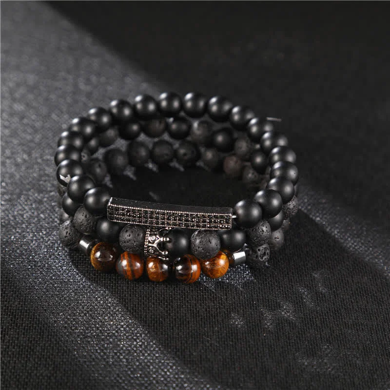 Men's Cuff Bracelets with Simple Designs-Buddha Stones 3Pcs Frosted Stone Lava Rock Tiger Eye Activate Bracelet Men's Cuff Bracelets with Simple Designs-Buddha Stones 3Pcs Frosted Stone Lava Rock Tiger Eye Activate Bracelet