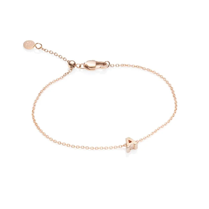 Sterling Silver Wedding Bangles for Women-Initial Bracelet (Rose Gold)