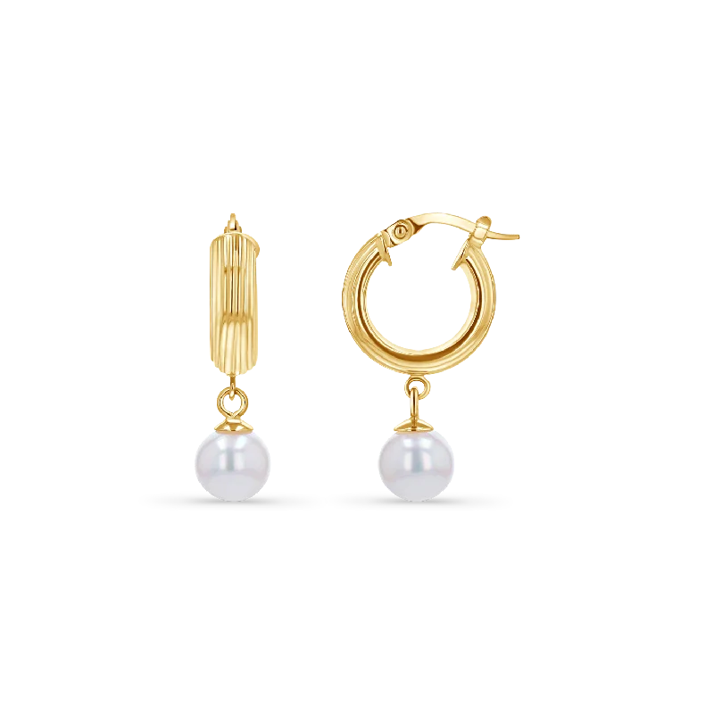 Women's Earrings – Elegant Designs for Every Personality--Pearl Drop Ribbed Hoops