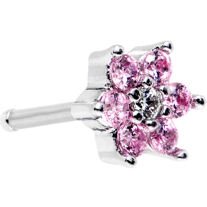 Nose Rings with Stars -18 Gauge 1/4 Pink and Clear Cubic Zirconia Gem Flower Nose Bone Nose Rings with Stars -18 Gauge 1/4 Pink and Clear Cubic Zirconia Gem Flower Nose Bone