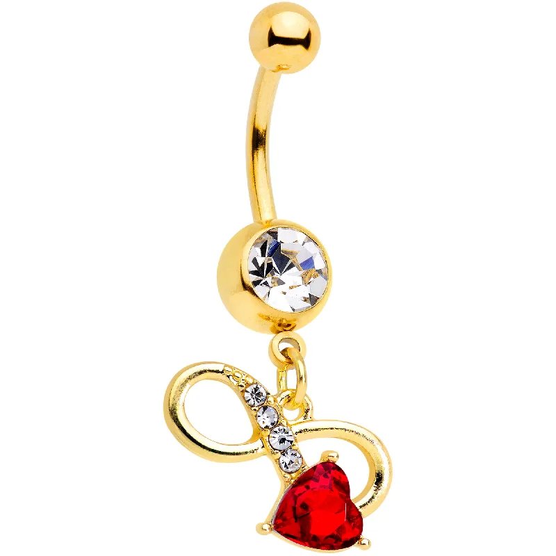 Stylish Belly Rings for Elegant Looks -Clear Red Gem Gold Tone Treble Clef Dangle Belly Ring