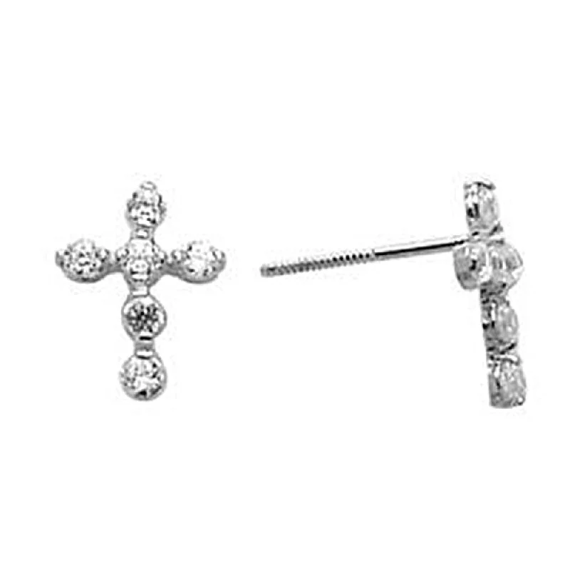 Women's Earrings – Elegant Designs for Every Personality--14kt White Gold Cubic Zirconia Cross Stud Earrings Women's Earrings – Elegant Designs for Every Personality--14kt White Gold Cubic Zirconia Cross Stud Earrings