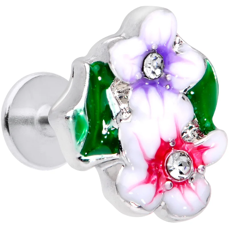 Fashion-Forward Lip Rings16 Gauge 5/16 Clear Gem Fanciful Flowers Labret Monroe Tragus
