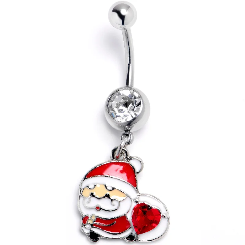 Comfortable Belly Rings for Casual Fashion -Clear Red Gem Santa Heart Bag Holiday Dangle Belly Ring Comfortable Belly Rings for Casual Fashion -Clear Red Gem Santa Heart Bag Holiday Dangle Belly Ring