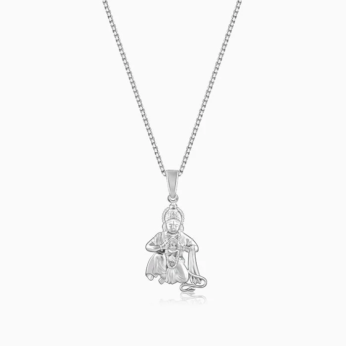 Shop Classic Women's  Necklaces & Pendants with a Modern Twist-Silver Bhakta Hanuman Pendant with Box  Chain For Him