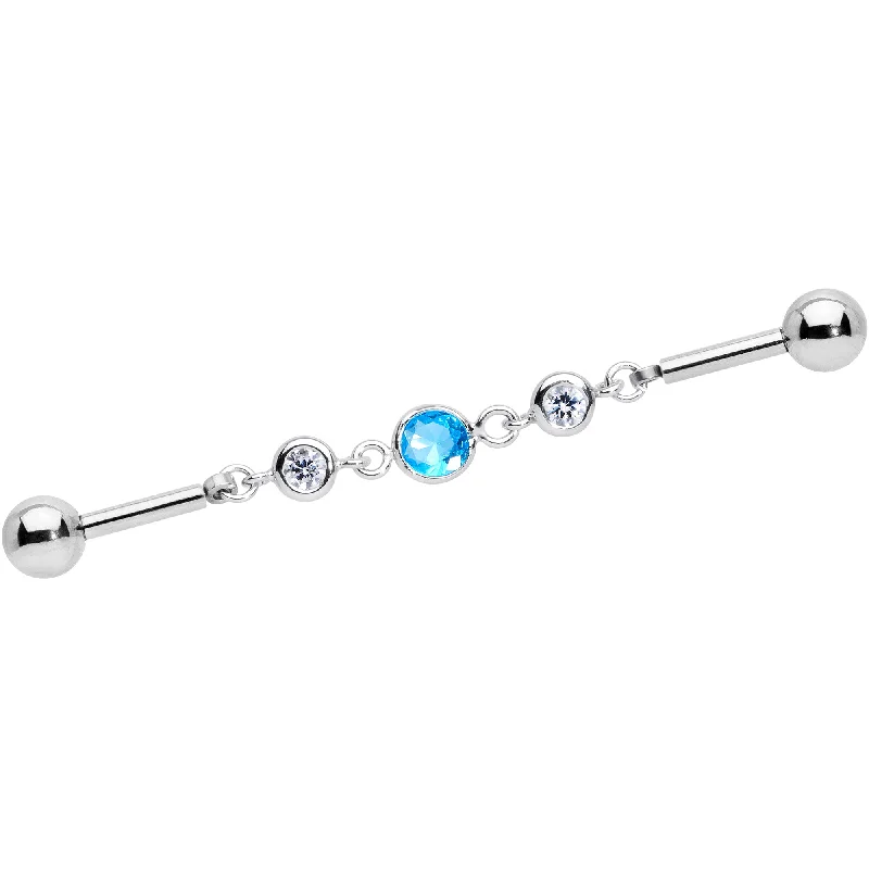 Women's Earrings – Elegant Designs for Every Personality--14 Gauge Clear Aqua Gem Lovely Links Double Industrial Barbell 40mm Women's Earrings – Elegant Designs for Every Personality--14 Gauge Clear Aqua Gem Lovely Links Double Industrial Barbell 40mm