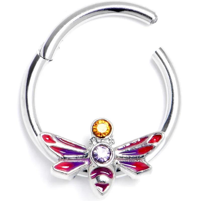 Women's Earrings – Elegant Designs for Every Personality--16 Gauge 3/8 Purple Yellow Gem Dragonfly Stripe Hinged Segment Ring