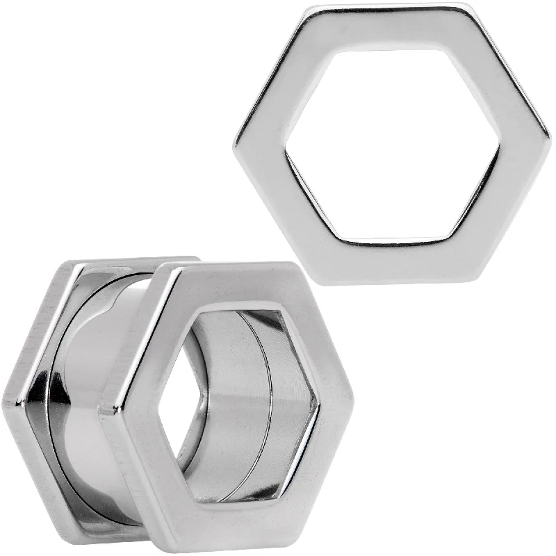 Women's Earrings – Elegant Designs for Every Personality--9/16 Geometric Hexagon Screw Fit Tunnel Plug Set