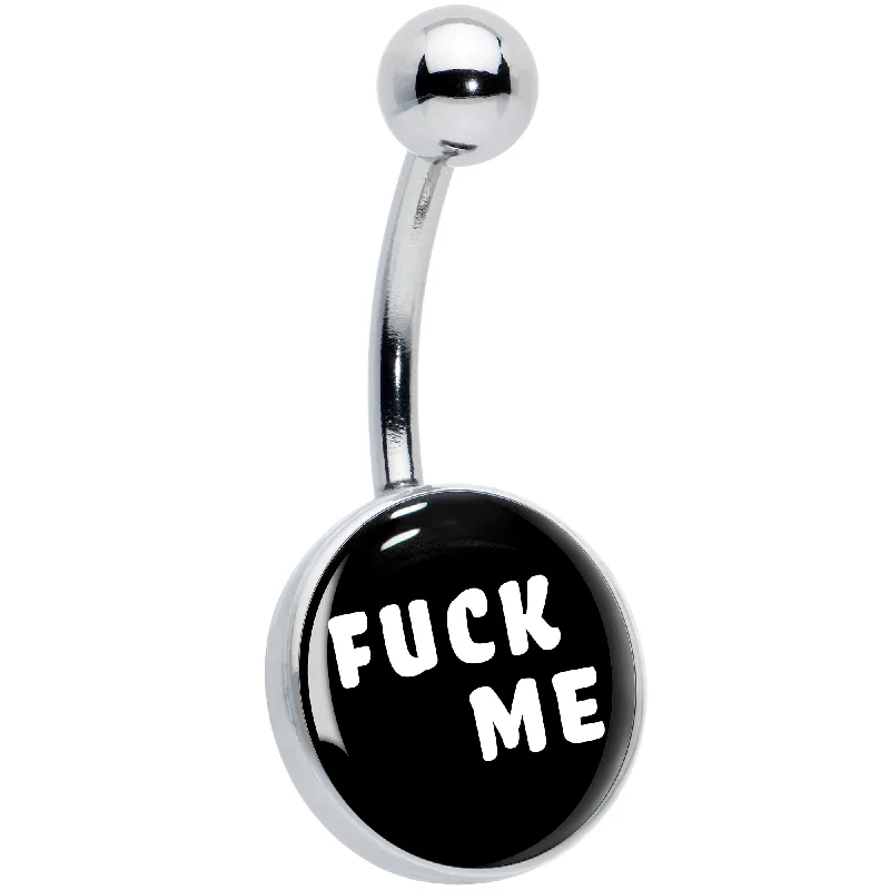 Stylish Belly Rings for Bold Fashion Choices -F*ck Me Black White Belly Ring