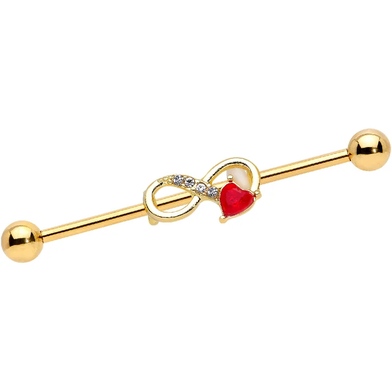 Women's Earrings – Elegant Designs for Every Personality--14 Gauge Clear Red Gem Gold Tone Treble Clef Industrial Barbell 38mm