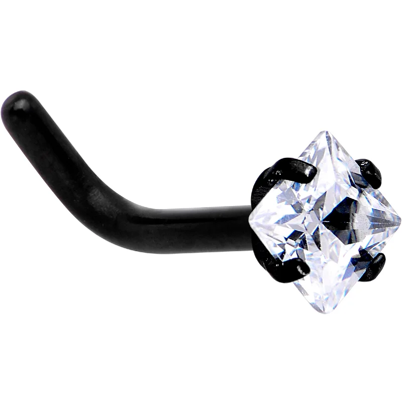 Nose Rings with Stunning Designs -18 Gauge 1/4 Clear Square 2.5mm CZ Gem Black IP L-Shape Nose Ring Nose Rings with Stunning Designs -18 Gauge 1/4 Clear Square 2.5mm CZ Gem Black IP L-Shape Nose Ring