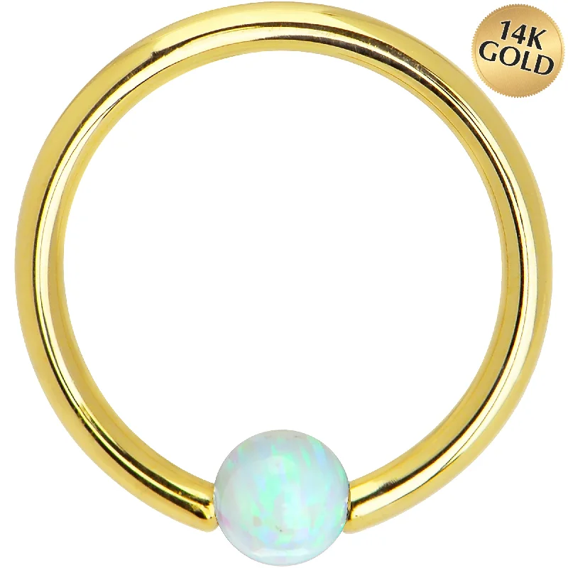 Bold Lip Rings for Daring Looks14 Gauge 3/8 Solid 14KT Yellow Gold White Synthetic Opal Captive Ring Bold Lip Rings for Daring Looks14 Gauge 3/8 Solid 14KT Yellow Gold White Synthetic Opal Captive Ring
