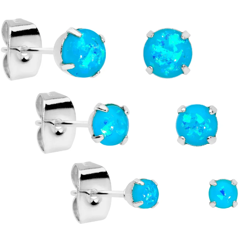 Women's Earrings – Elegant Designs for Every Personality--20 Gauge Blue Faux Opal 3mm to 5mm Post Stud Earrings Set of 3