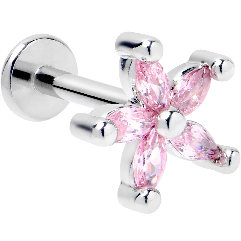 Stunning Lip Rings for Glamorous Style16 Gauge 5/16 Pink CZ Gem Flower Fantastic Internally Threaded Labret