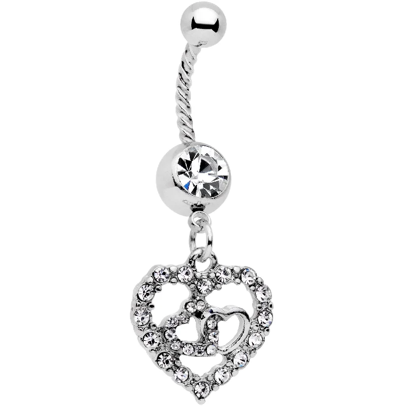 Comfortable Belly Rings with Adjustable Design -Clear Gem Dazzling Heart Valentine Twisted Dangle Belly Ring Comfortable Belly Rings with Adjustable Design -Clear Gem Dazzling Heart Valentine Twisted Dangle Belly Ring