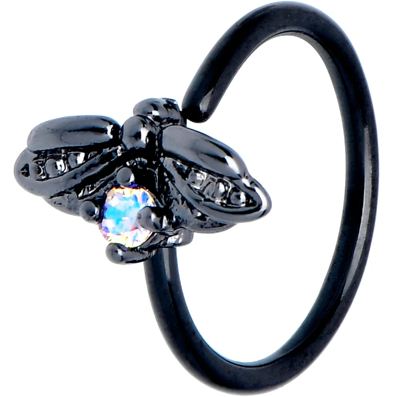 Trendy and Comfortable Nose Rings -20 Gauge 5/16 Aurora Gem Black Beauty Bug Nose Hoop Trendy and Comfortable Nose Rings -20 Gauge 5/16 Aurora Gem Black Beauty Bug Nose Hoop