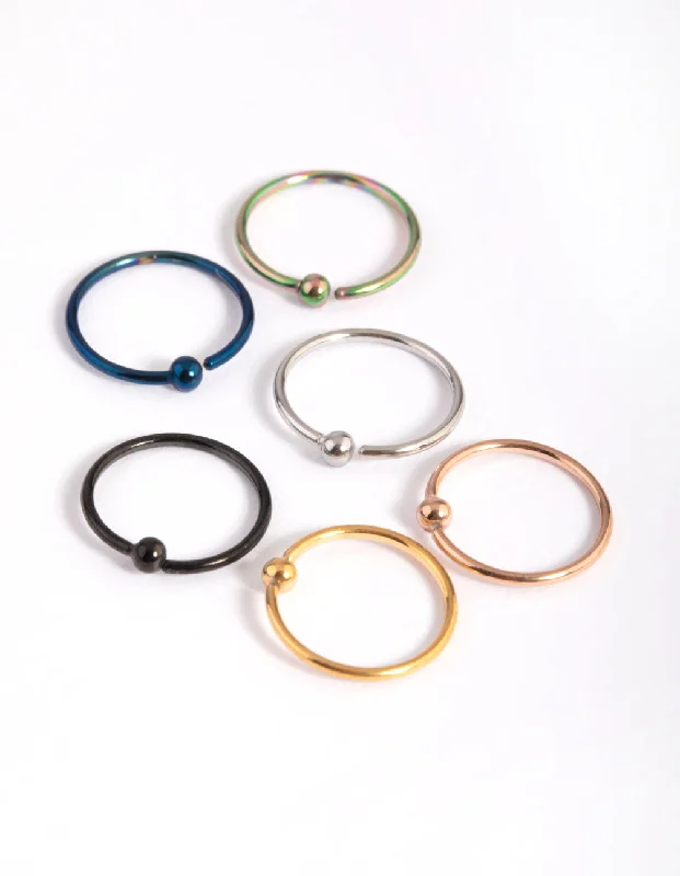 Twist Nose Rings -Mixed Surgical Steel Rainbow Nose Studs