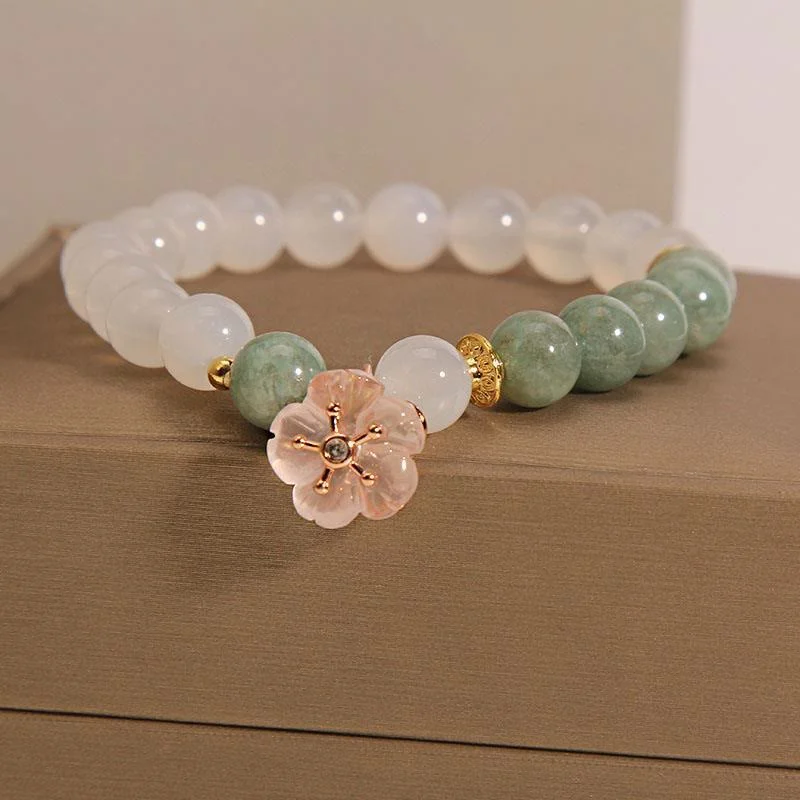 Custom Bangle Bracelets for Women-Buddha Stones White Agate Jade Flower Charm Luck Protection Bracelet Custom Bangle Bracelets for Women-Buddha Stones White Agate Jade Flower Charm Luck Protection Bracelet