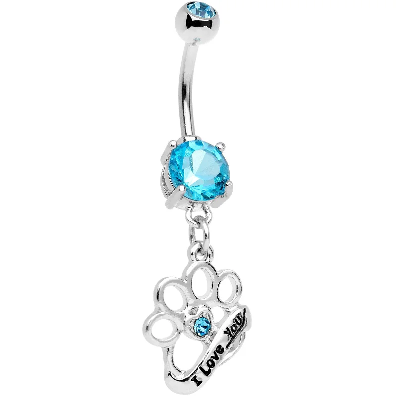 Designer Belly Rings with Timeless Appeal -Aqua Gem I Love You Brass Knuckles Dangle Belly Ring Designer Belly Rings with Timeless Appeal -Aqua Gem I Love You Brass Knuckles Dangle Belly Ring