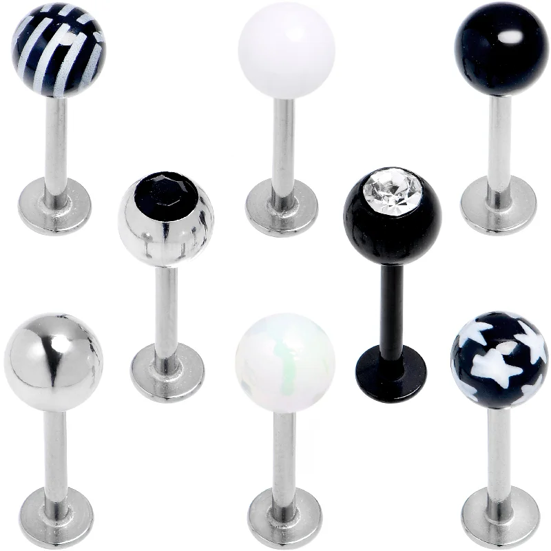 Minimalist Lip Rings for Simple Looks16 Gauge 5/16 Clear Gem Black Stars Labret Monroe Tragus Set of 8 Minimalist Lip Rings for Simple Looks16 Gauge 5/16 Clear Gem Black Stars Labret Monroe Tragus Set of 8
