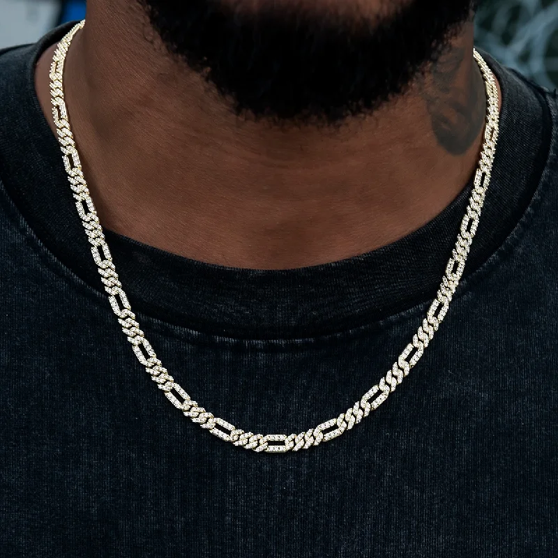 Exclusive Men's Necklaces & Pendants for the Modern Gentleman-Diamond Figaro Chain in Yellow Gold- 6mm Exclusive Men's Necklaces & Pendants for the Modern Gentleman-Diamond Figaro Chain in Yellow Gold- 6mm