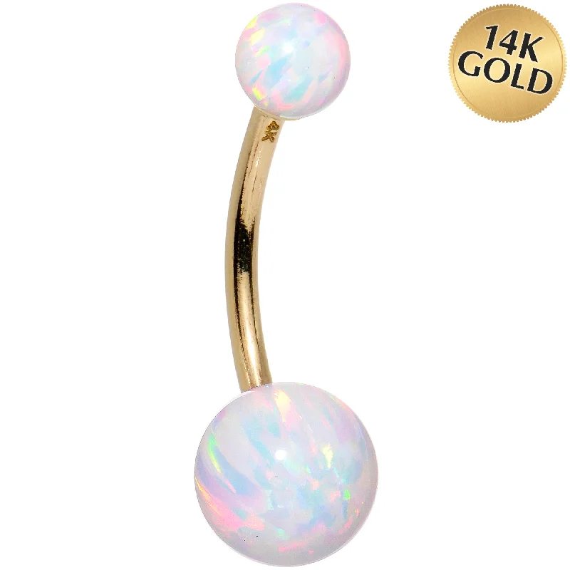 Fashionable Belly Rings with Vibrant Accents -14kt Yellow Gold White Synthetic Opal Belly Ring Fashionable Belly Rings with Vibrant Accents -14kt Yellow Gold White Synthetic Opal Belly Ring