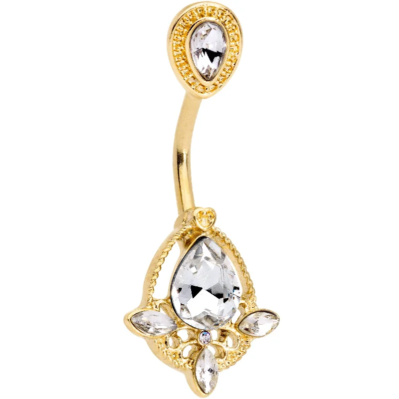 Beautiful Belly Rings for Elegant Looks -Clear Gem Gold Tone Tear Drop Heaven Double Mount Belly Ring Beautiful Belly Rings for Elegant Looks -Clear Gem Gold Tone Tear Drop Heaven Double Mount Belly Ring