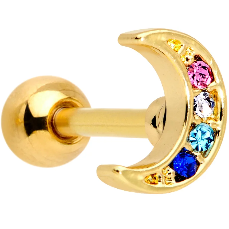 Women's Earrings – Elegant Designs for Every Personality--16 Gauge 1/4 Multicolor Gem Gold Tone Moon Cartilage Tragus Earring Women's Earrings – Elegant Designs for Every Personality--16 Gauge 1/4 Multicolor Gem Gold Tone Moon Cartilage Tragus Earring