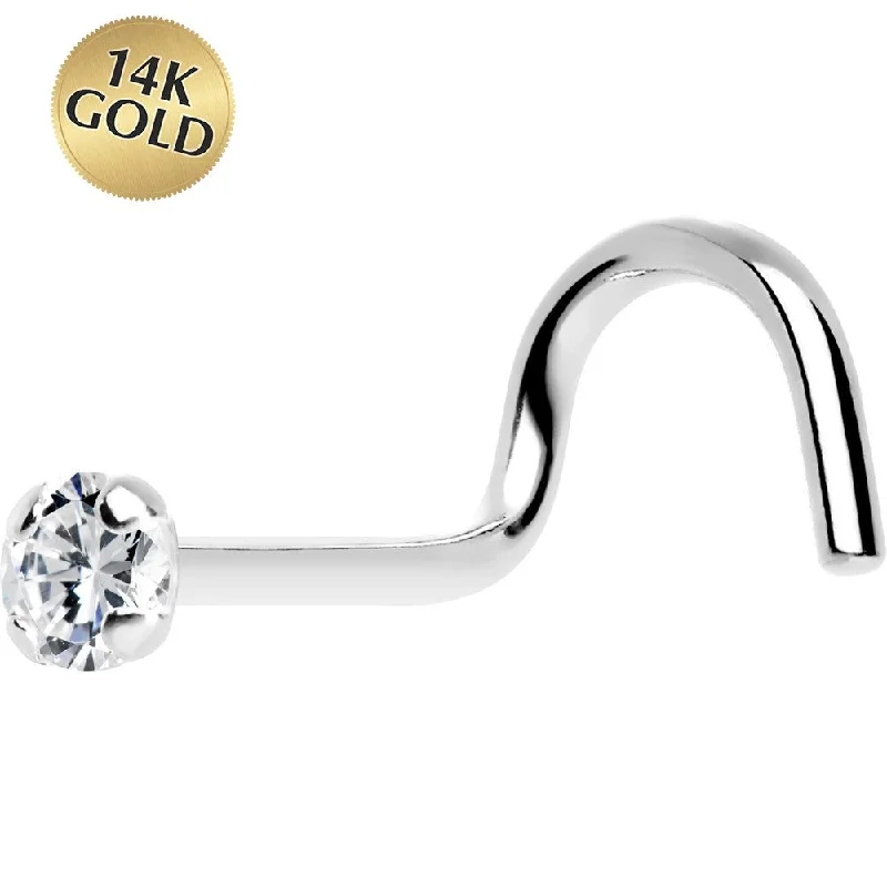 Bridal Nose Rings -Solid 14KT White Gold 2mm Cubic Zirconia SOLITAIRE Nose Ring