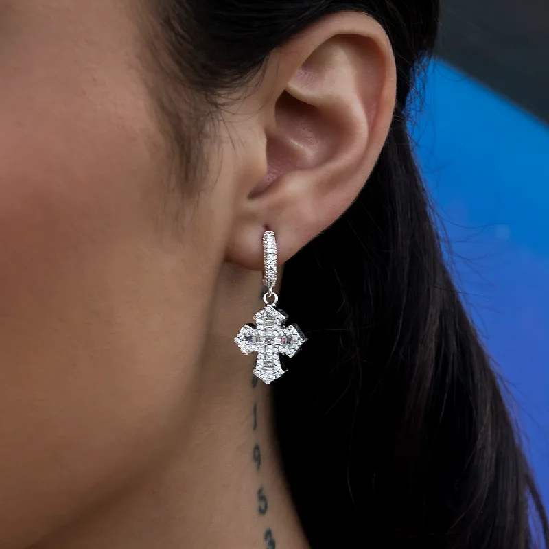 Women's Earrings – Elegant Designs for Every Personality--Baguette Gothic Cross Huggie Hoop Earrings