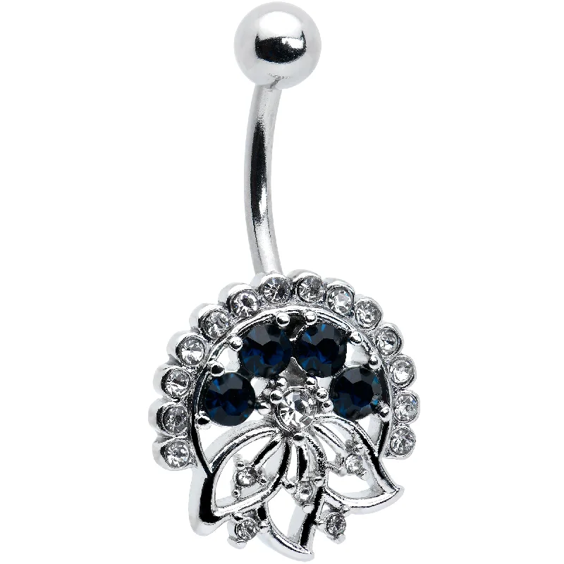 Belly Rings with Silver Finish -Clear Blue Gem Abstract Arch Belly Ring