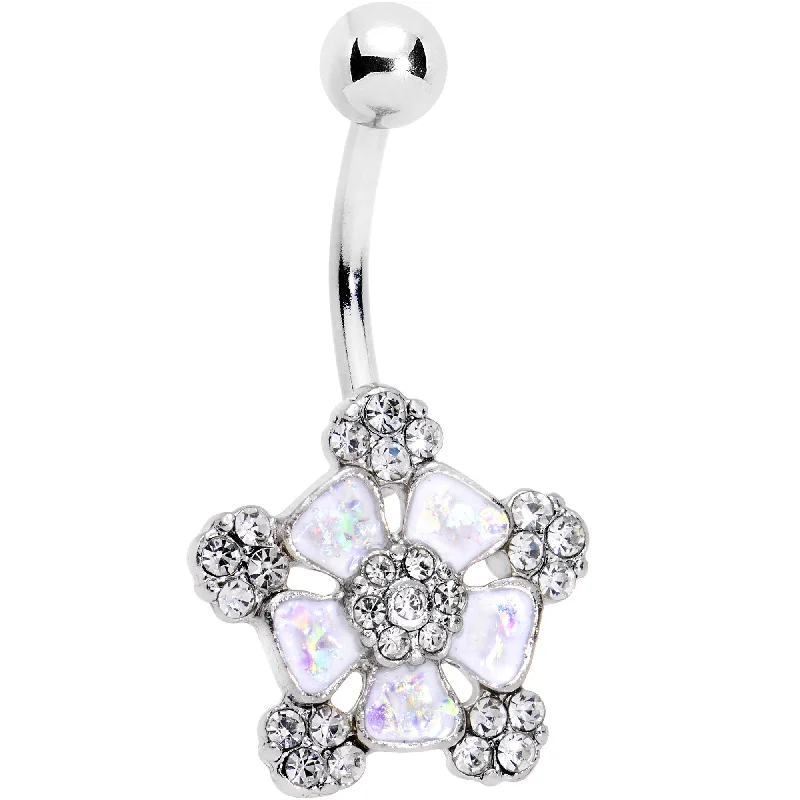 Beautiful Belly Rings with Dazzling Shine -White Faux Opal Fun Times Flower Belly Ring Beautiful Belly Rings with Dazzling Shine -White Faux Opal Fun Times Flower Belly Ring