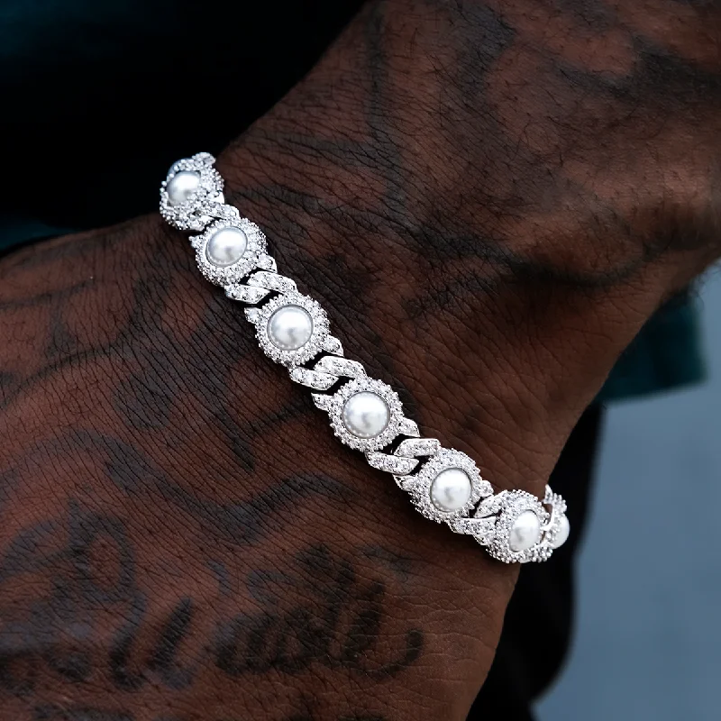 Men's Bracelets with Spiritual Stones-Iced Pearl Cuban Bracelet