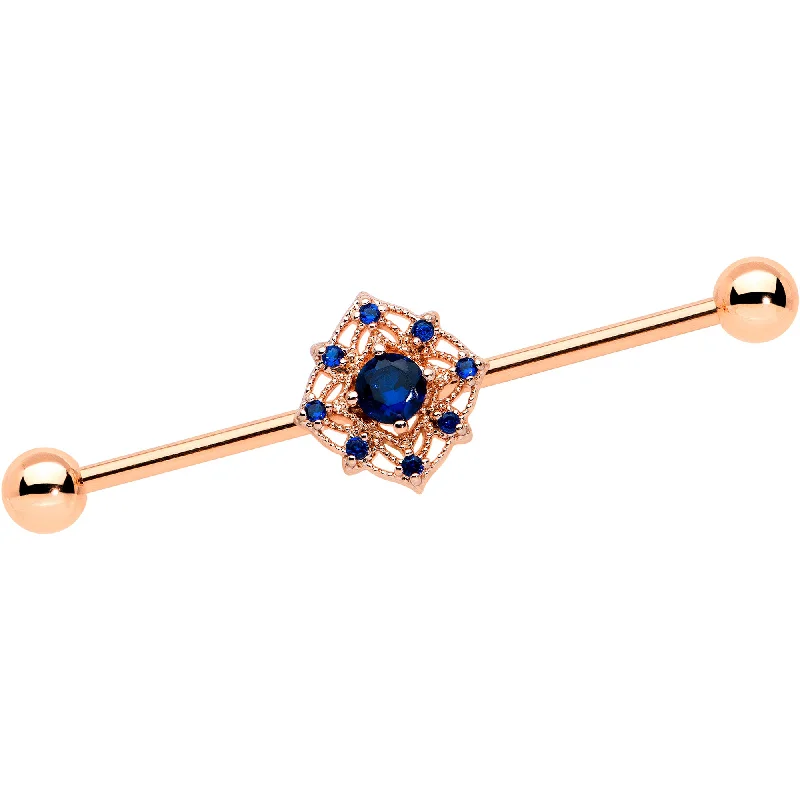 Women's Earrings – Elegant Designs for Every Personality--14 Gauge Blue Gem Rose Gold Tone Wicked Web Industrial Barbell 38mm Women's Earrings – Elegant Designs for Every Personality--14 Gauge Blue Gem Rose Gold Tone Wicked Web Industrial Barbell 38mm