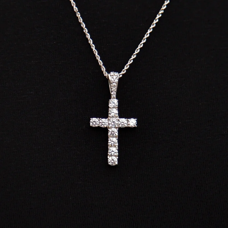 Shop Durable Men's Earrings for Everyday Wear-Micro Diamond Cross in White Gold