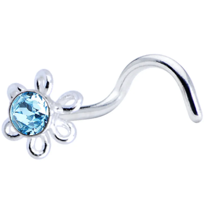 Cute Hoop Nose Rings -Sterling Silver Aqua Daisy Flower Nose Ring Created with Crystals Cute Hoop Nose Rings -Sterling Silver Aqua Daisy Flower Nose Ring Created with Crystals
